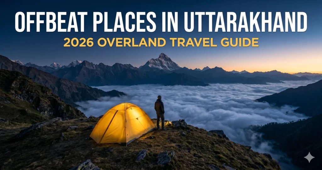 Offbeat places in Uttarakhand - A glowing camping tent on a mountain ridge above the clouds