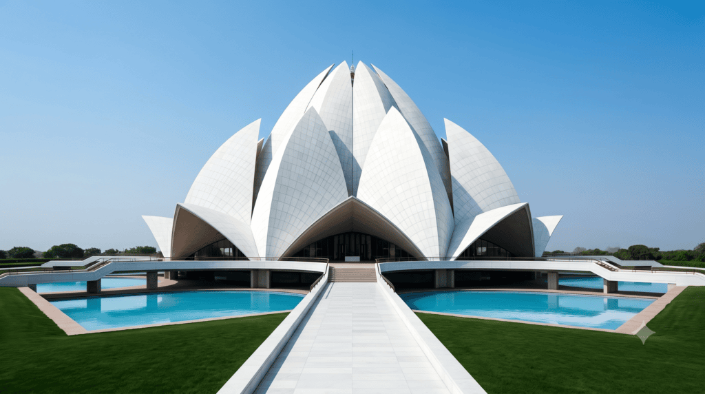 The white marble petals of the Lotus Temple, one of the most visually unique places to visit in Delhi.