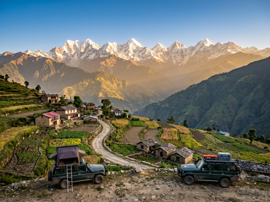 The dramatic Panchachuli mountain peaks viewed from Munsiyari, a premier destination among offbeat places in Uttarakhand