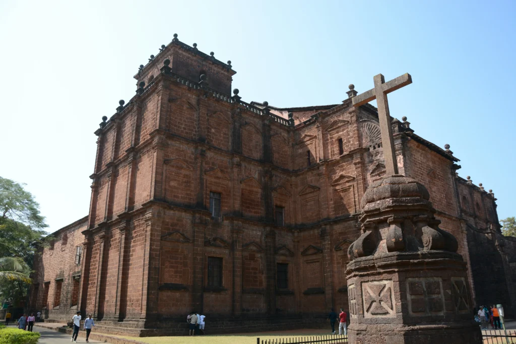 Top 10 places to visit in Goa - The historic unplastered red laterite facade of Basilica of Bom Jesus